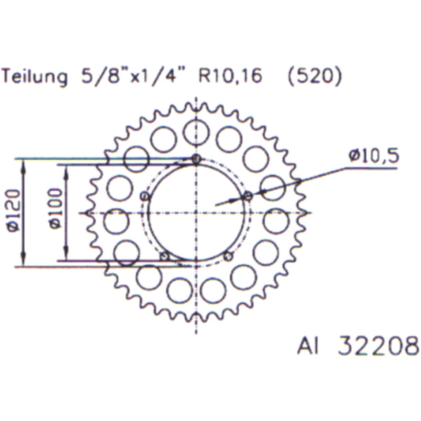Kettenblatt Alu-Kettenrad 40Z Teilung 520 silber