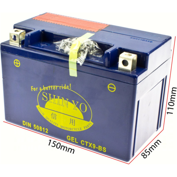 YTX9-BS / GTX9-BS / YTR9-BS / GTX9-4 12V/8AH DIN50812 GEL Batterie 150x87x105mm
