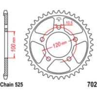 Kettenblatt Kettenrad 44Z Teilung 525 passend für Aprilia Caponord ABS 1200 VK000/VK001/VKA00/VKA01 2016, 125 PS, 92 kw