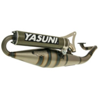Schalldämpfer Auspuff Yasuni Scooter Z gelb Carbon für Minarelli liegend YA901CK passend für Aprilia Area 51 KAT 50 MYG00 1999, 4,1 PS, 3 kw
